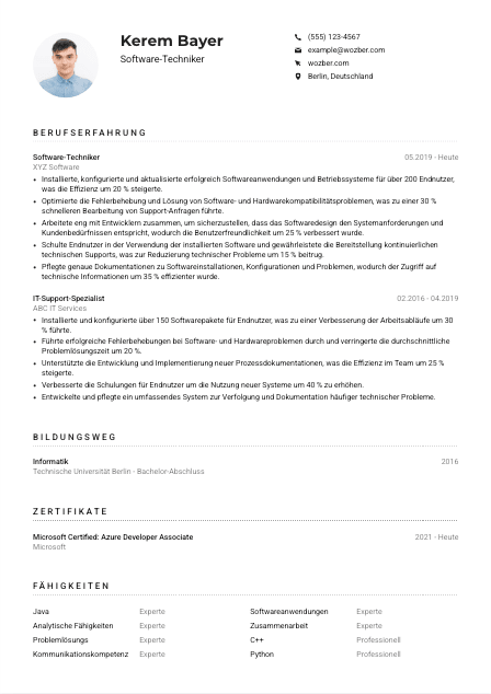Lebenslauf-Muster für Software-Techniker*in