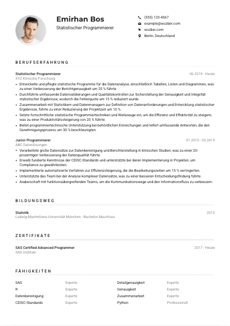 Lebenslauf-Muster für Statistische*r Programmierer*in