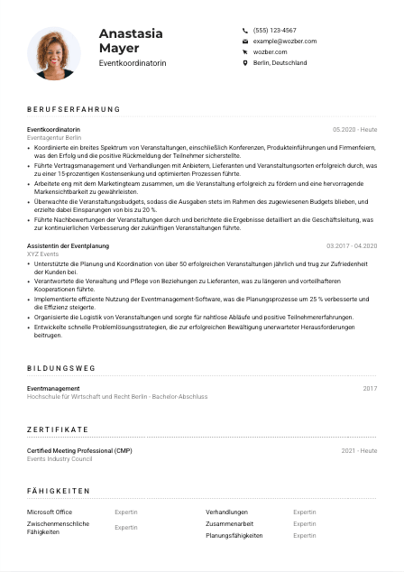 Lebenslauf-Muster für Eventkoordinator*in