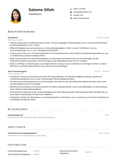 Lebenslauf-Muster für Eventleiter*in