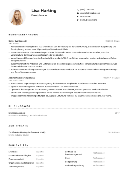 Lebenslauf-Muster für Eventplaner*in