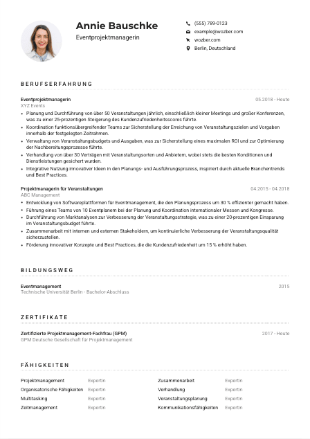 Lebenslauf-Muster für Eventprojektmanager*in