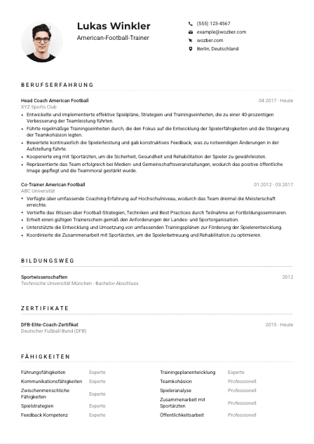 Lebenslauf-Muster für American-Football-Trainer*in