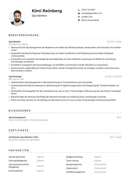 Lebenslauf-Muster für Sportdirektor*in