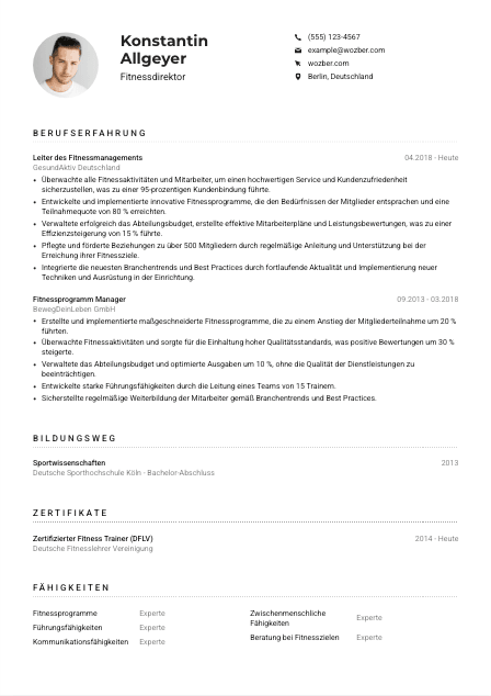 Lebenslauf-Muster für Fitnessdirektor*in