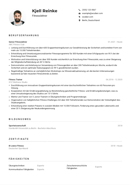 Lebenslauf-Muster für Fitnesslehrer*in
