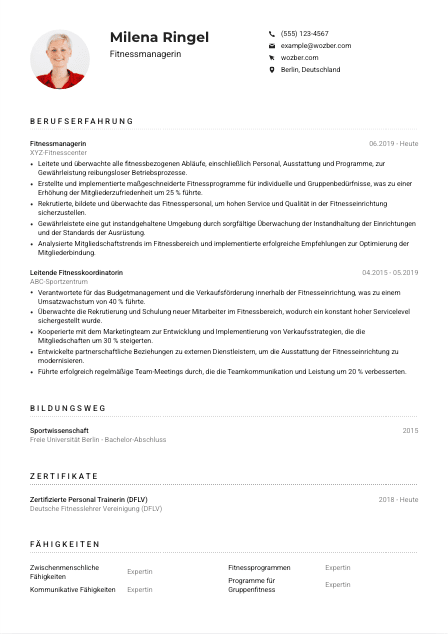 Lebenslauf-Muster für Fitnessmanager*in