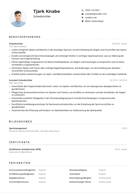 Lebenslauf-Muster für Schiedsrichter*in