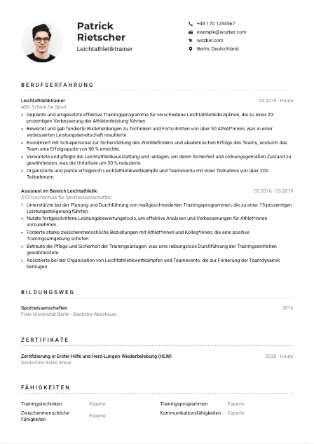 Lebenslauf-Muster für Leichtathletiktrainer*in