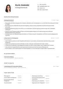 Lebenslauf-Muster für Kindergartenlehrkraft