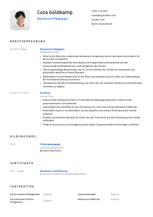Lebenslauf-Vorlage für Montessori-Pädagog*in #1