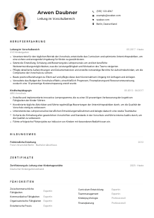 Lebenslauf-Muster für Leitung im Vorschulbereich