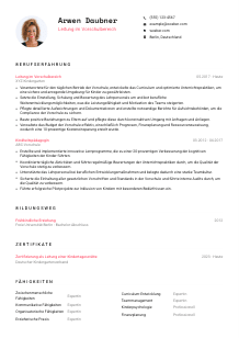 Lebenslauf-Vorlage für Leitung im Vorschulbereich #1