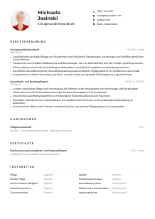 Lebenslauf-Muster für Schulgesundheitsfachkraft