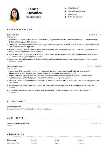 Lebenslauf-Muster für Schulsekretär*in