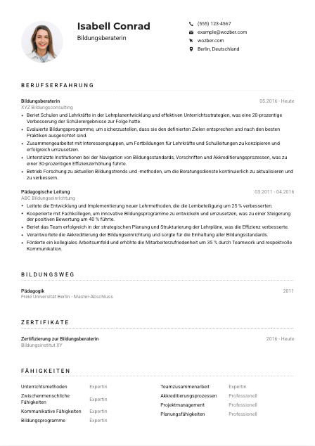 Lebenslauf-Muster für Bildungsberater*in