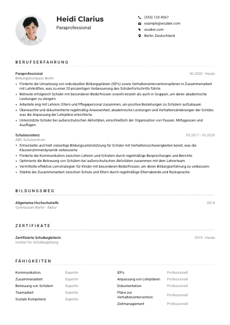 Lebenslauf-Muster für Paraprofessional*e