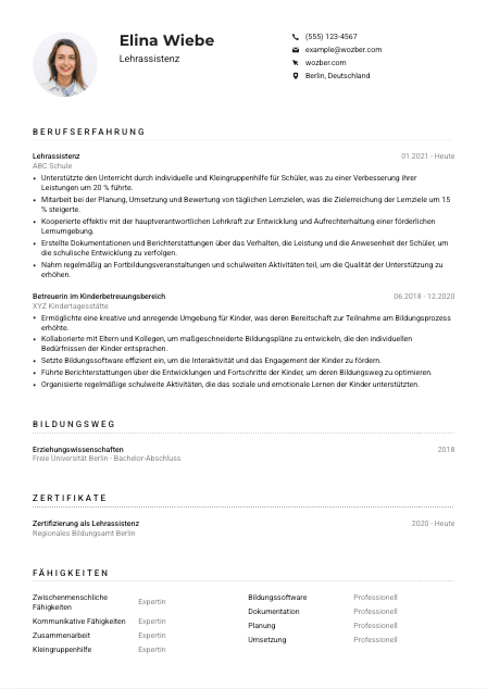 Lebenslauf-Muster für Lehrassistenz