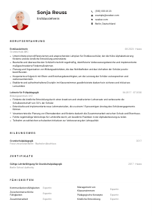 Lebenslauf-Muster für Erstklasslehrer*in