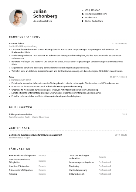 Lebenslauf-Muster für Assistenzlektor*in
