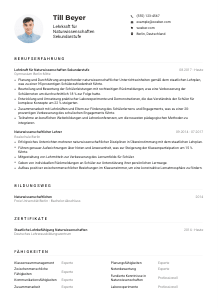 Lebenslauf-Muster für Lehrkraft für Naturwissenschaften Sekundarstufe