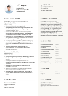 Lebenslauf-Vorlage für Lehrkraft für Naturwissenschaften Sekundarstufe #2