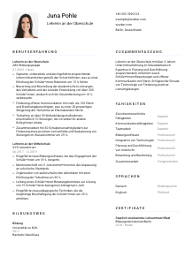 Lebenslauf-Vorlage für Lehrer*in an der Oberschule #1