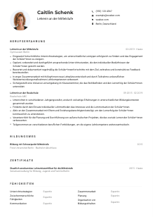 Lebenslauf-Muster für Lehrer*in an der Mittelstufe
