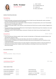 Lebenslauf-Vorlage für Biologielehrkraft #1