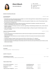 Lebenslauf-Muster für Geschichtslehrkraft