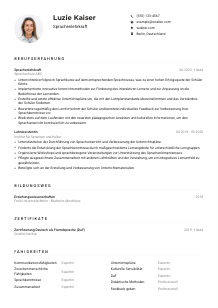 Lebenslauf-Muster für Sprachenlehrkraft