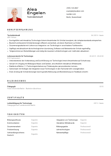 Lebenslauf-Vorlage für Techniklehrkraft #2