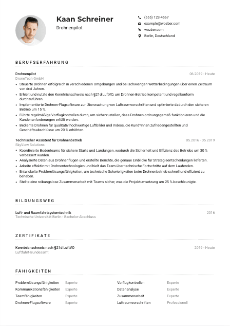 Lebenslauf-Muster für Drohnenpilot*in