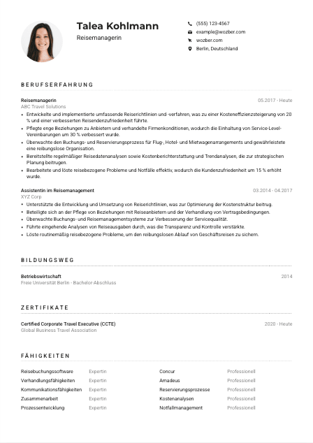 Lebenslauf-Muster für Reisemanager*in