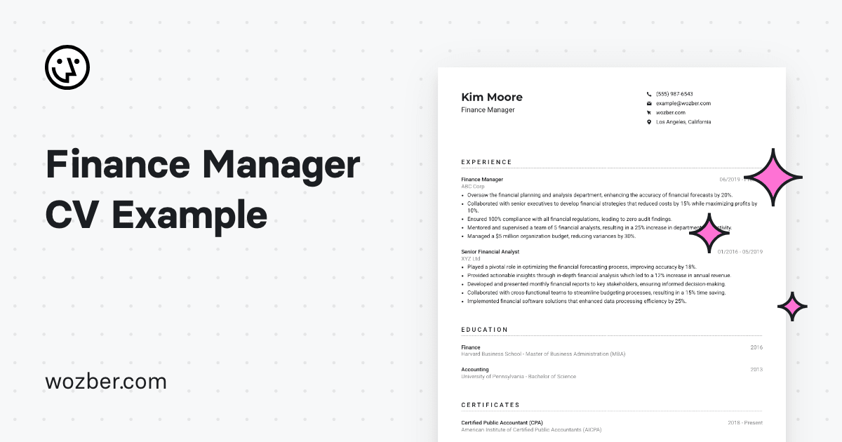 Finance Manager Cv Example