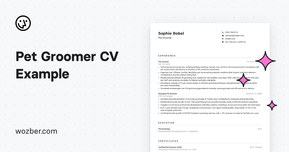 Pet Groomer CV Example