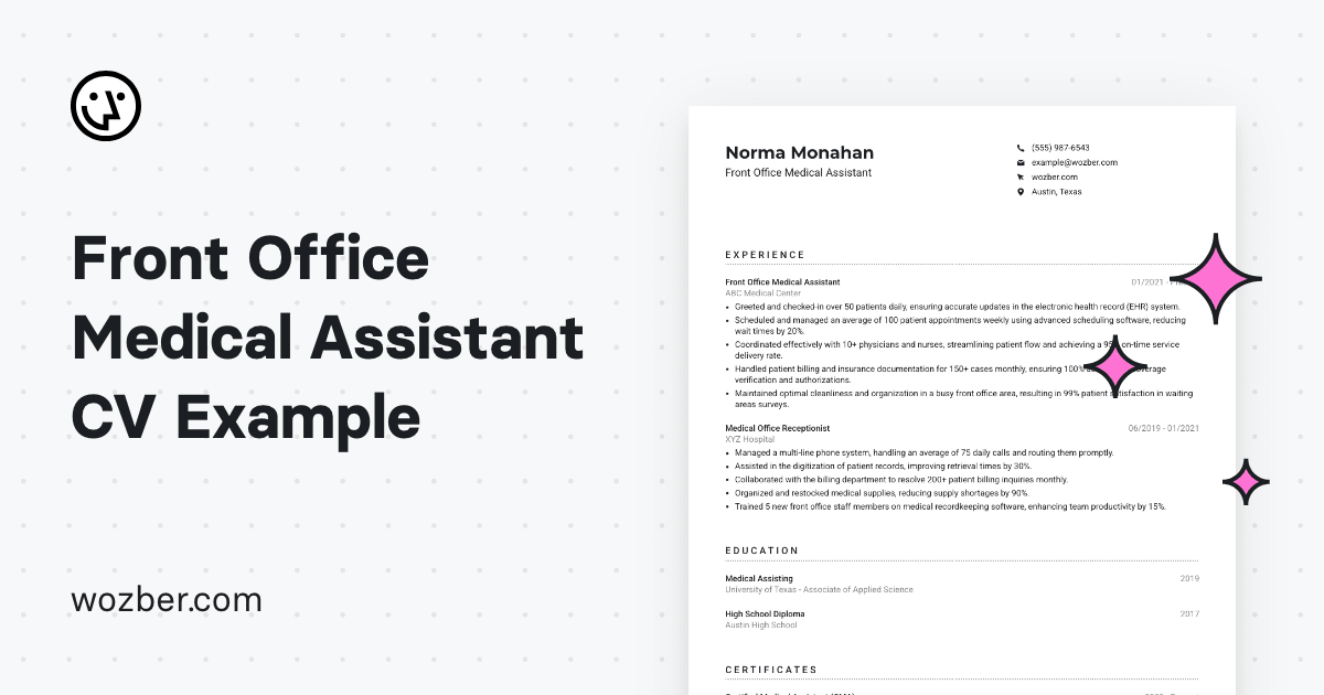 Front Office Medical Assistant CV Example