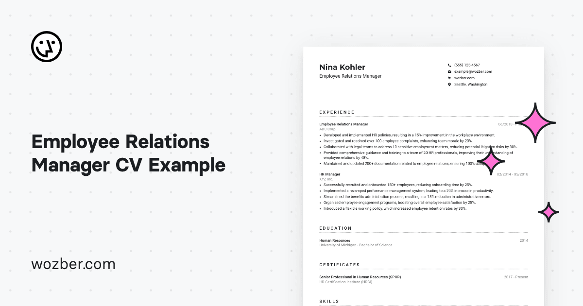 Employee Relations Manager CV Example