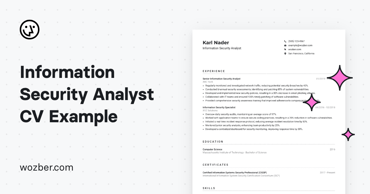 Information Security Analyst CV Example   Og 