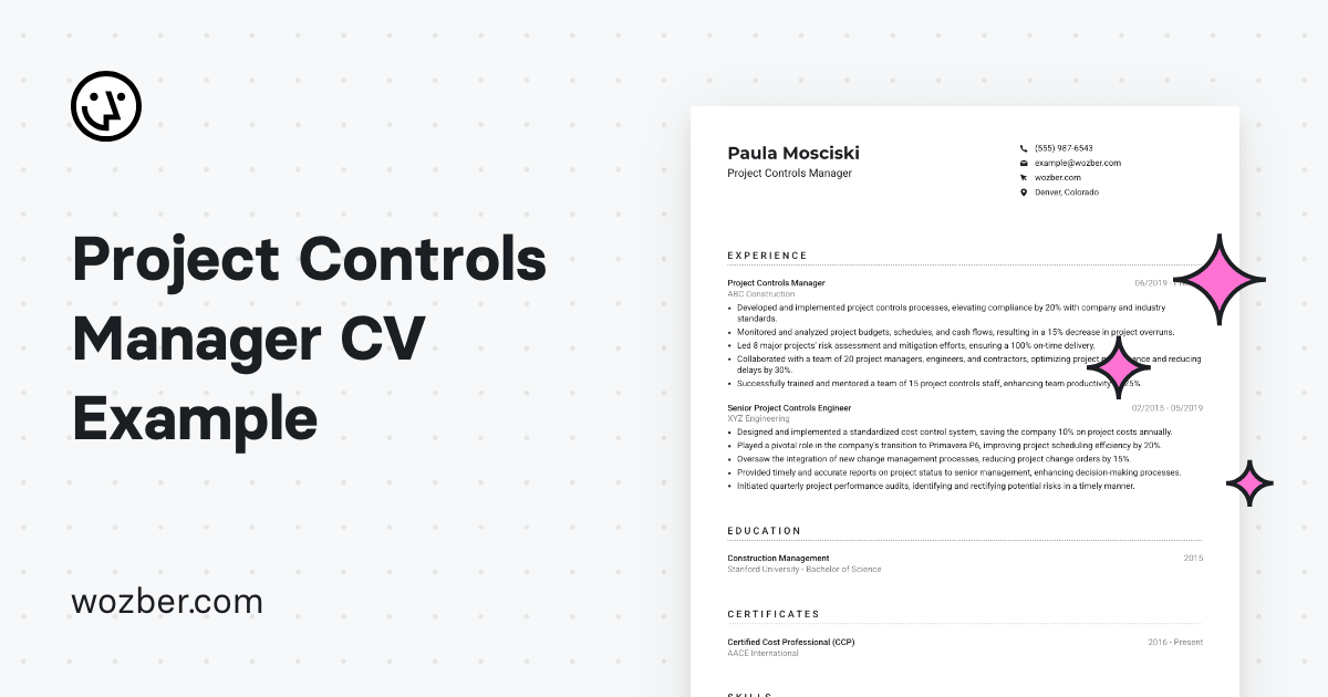 Project Controls Manager CV Example