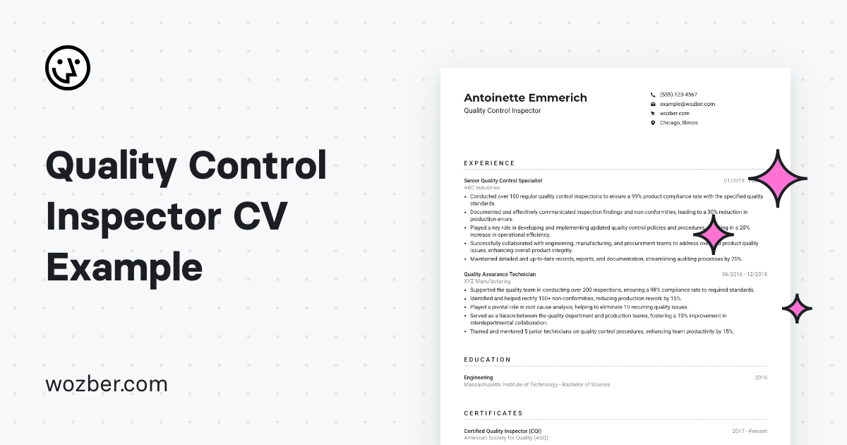 Quality Control Inspector CV Example