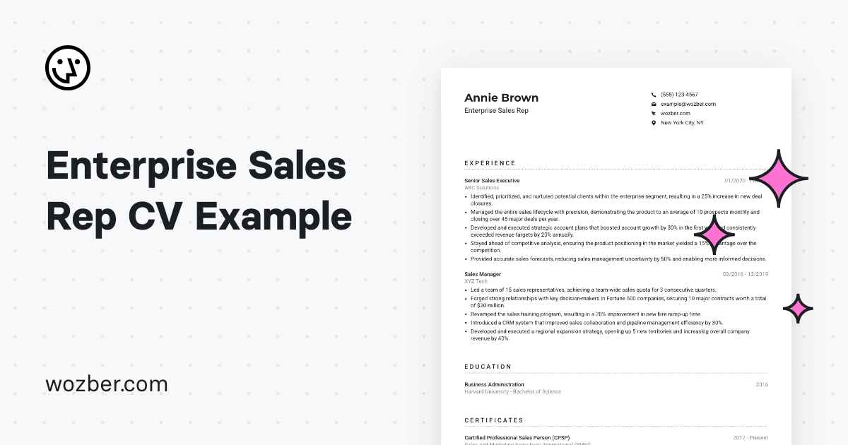 Enterprise Sales Rep Cv Example