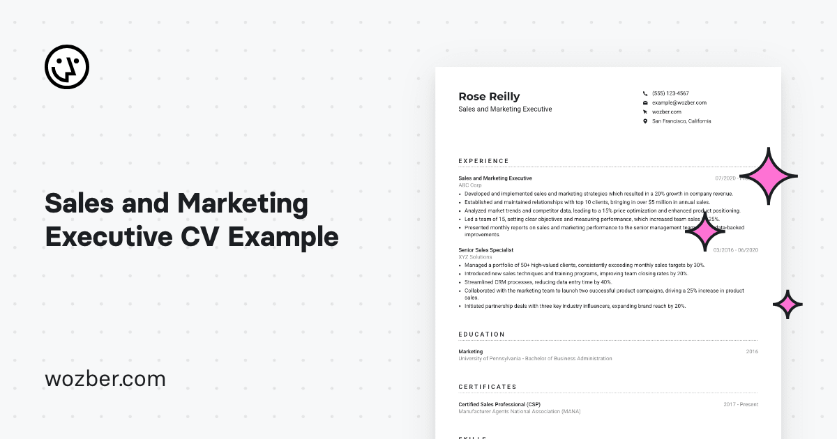 Sales and Marketing Executive CV Example