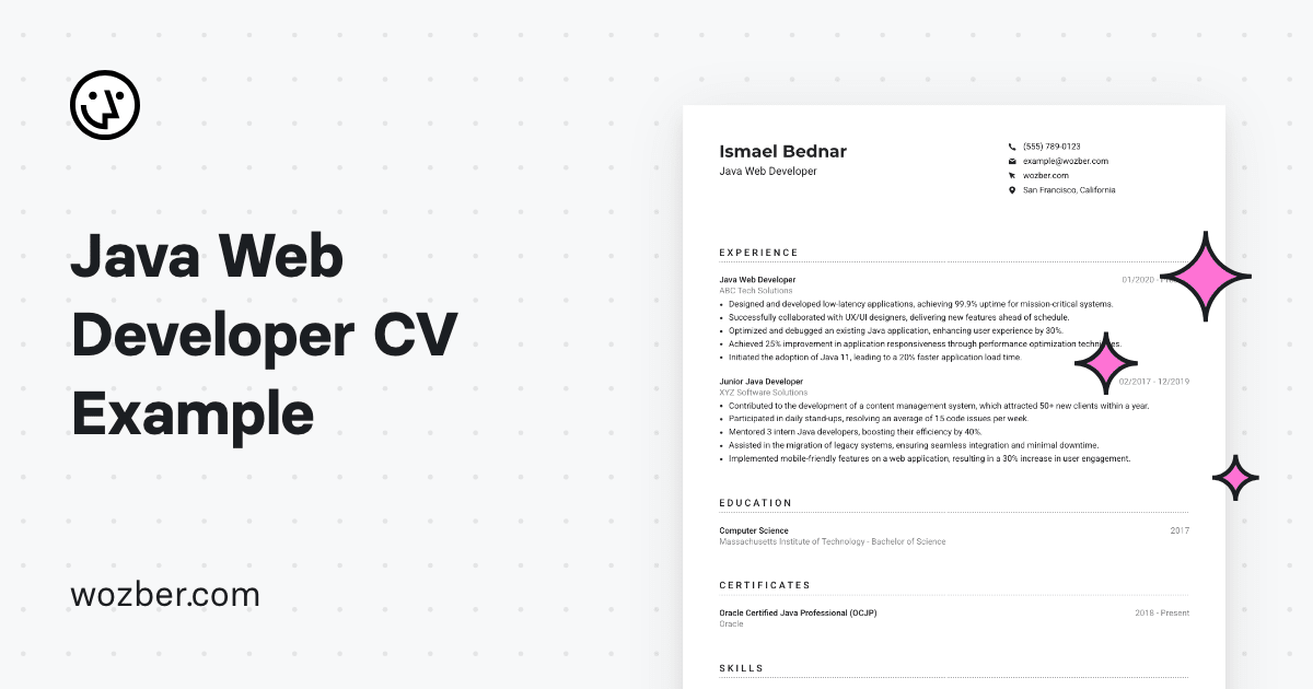 Java Web Developer CV Example   Og 