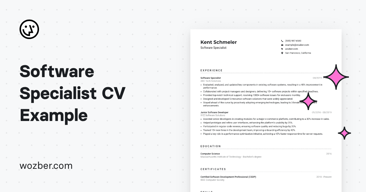 Software Specialist CV Example