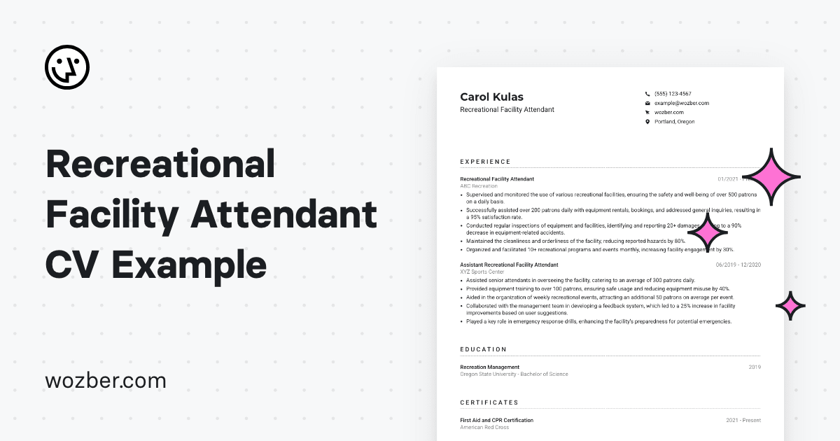 Recreational Facility Attendant CV Example
