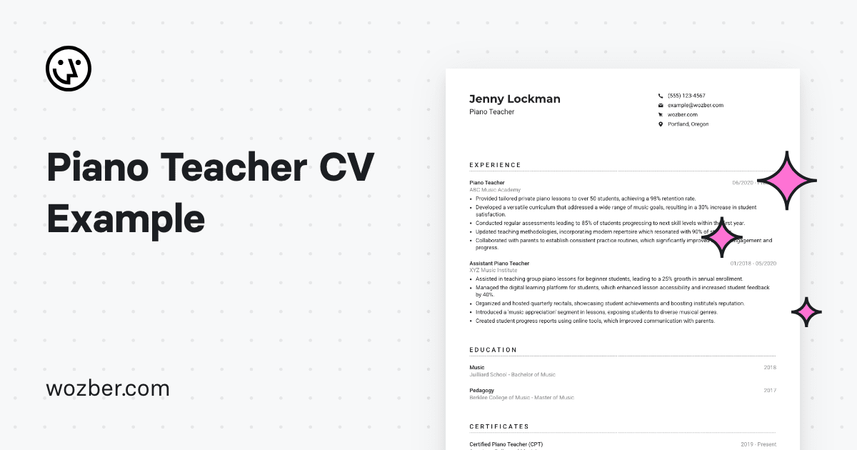 Piano Teacher CV Example