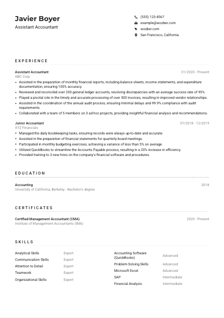 Assistant Accountant CV Example