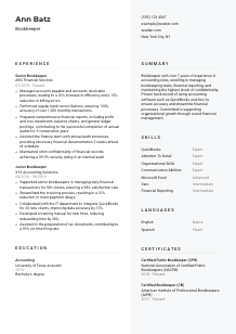 Bookkeeper Resume Template #2