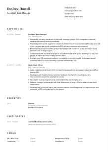 Assistant Bank Manager Resume Template #3